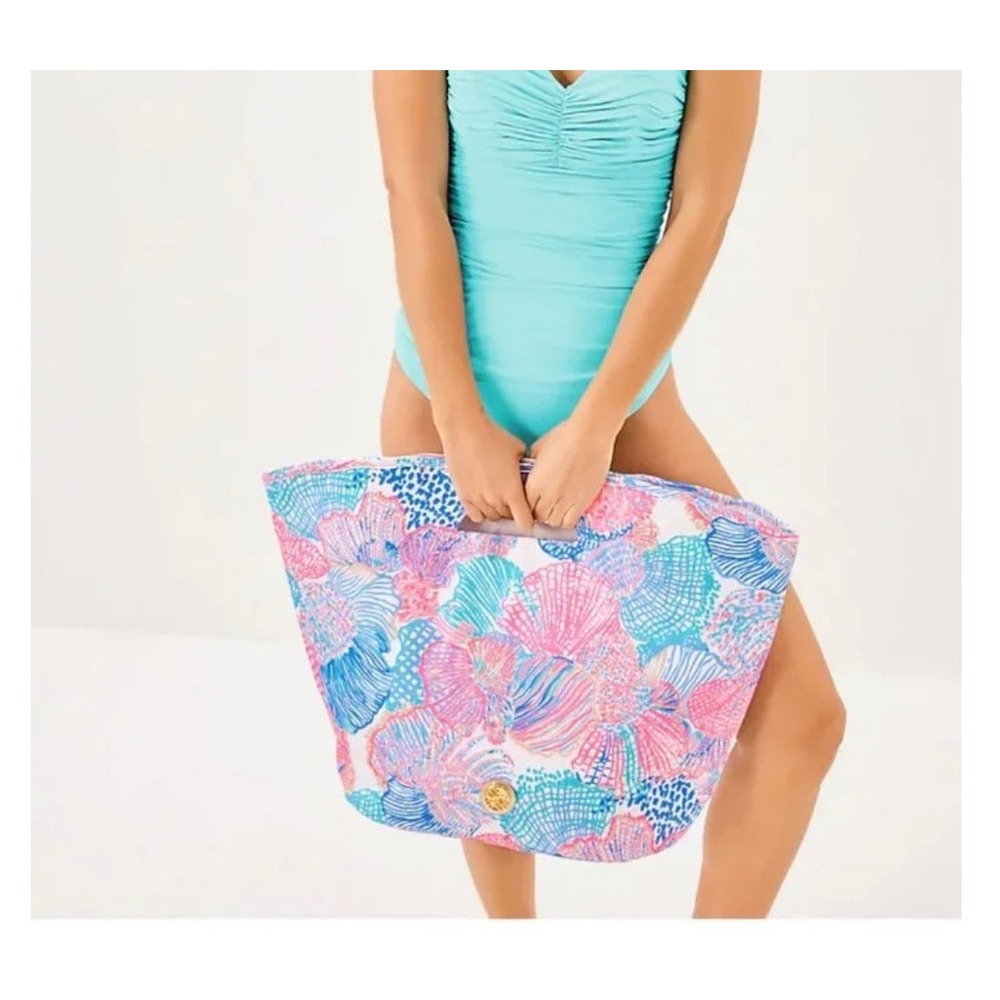 Lilly Pulitzer Cooler Tote Women OS Pink Blue Seashell GWP Insulated Beach Bag